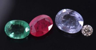 Four loose gemstones to include a round brilliant cut diamond, estimated approx. 0.23cts together