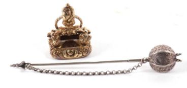 An unmarked citrine fob, the rectangular fob, approx. 2.4 x 2cm, with repousse mount and hanging