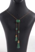 An early 20th century 9ct gold and aventurine negligee necklace, comprised of two tapered aventurine