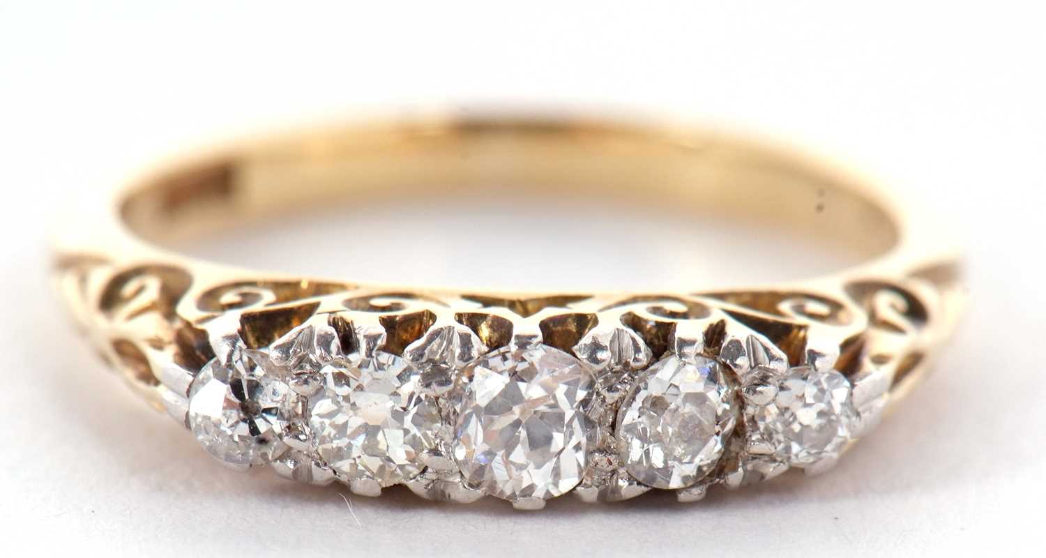 An 18ct five stone diamond ring, the five graduated old round brilliant cut diamonds, set with - Image 3 of 12