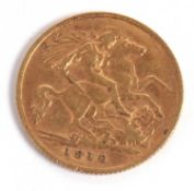 A 1910 half sovereign, 4g