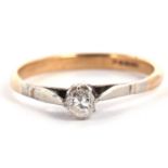 A 9ct diamond solitaire ring, the old European cut diamond, estimated approx. 0.16cts, claw