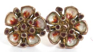 A pair of silver gilt floral earstuds by David Anderson, Norway, the round polychrome enamel