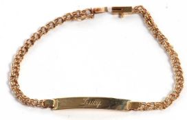 A 14k bracelet, the central panel engraved 'Lucy' to front and 'Christmas 92' to reverse, stamped