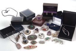 A quantity of mixed silver and white metal gemset jewellery to include a pir of silver and