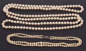 A two strand cultured pearl necklace, the graduated cultured pearls between 3.6 - 6.9mm, with