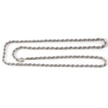 A 925 stamped long rope twist necklace, 35cm fastened, 49.3 gms