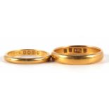 A 22ct gold wedding band, hallmarked London 1948, size I, 2.3g, together with another ring
