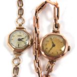 A lady's 9ct cased Roamer wristwatch with yellow metal strap, together with another similar, 33.4g