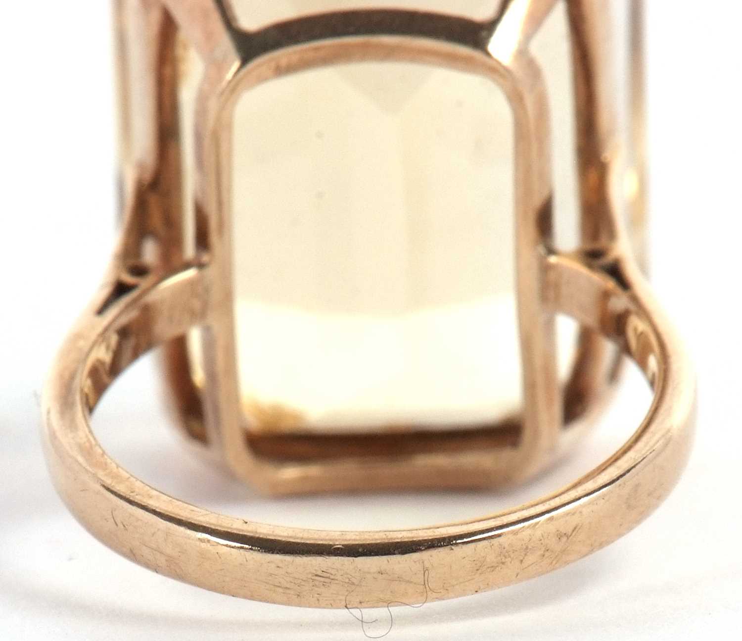 A 9ct citrine ring, the emerald cut citrine, approx. 21 x 16 x 12mm, in a four claw mount and - Image 6 of 10