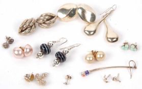 Mixed lot to include three pairs of white metal earrings etc