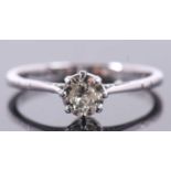A diamond solitaire ring, the round brilliant cut diamond, estimated approx. 0.45cts, claw mounted
