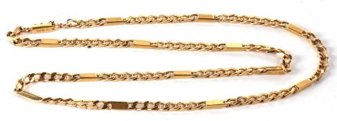 A 9ct figaro style necklace, with box clasp stamped 375, London import mark 1982, 60cm long, 35.6g