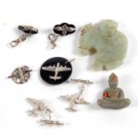 A pair of airplane cufflinks and a matching pendant, indistinctly stamped 925, together with a
