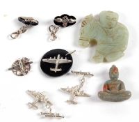 A pair of airplane cufflinks and a matching pendant, indistinctly stamped 925, together with a