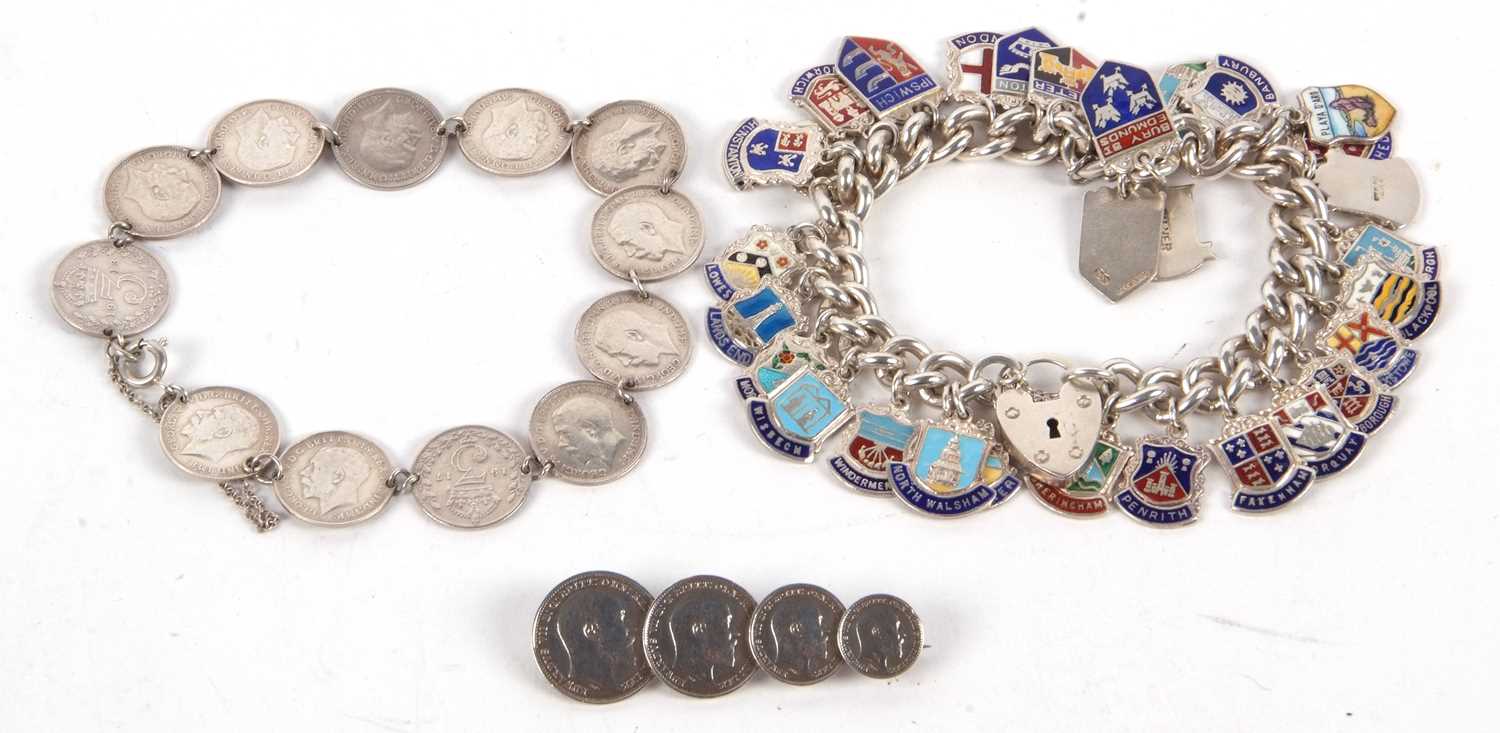 A threepence coin bracelet and a coin brooch, 23g gross - Image 3 of 4