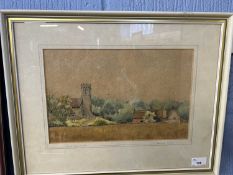 St Mary's Hassingham by Edward Derby, watercolour, 33cm wide, glazed and framed
