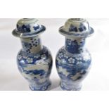 A large pair of 19th Century Chinese porcelain vases and covers decorated in Kangxi style with