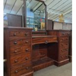 Victorian mahogany twin pedestal drop centre dressing chest with ten drawers and a central