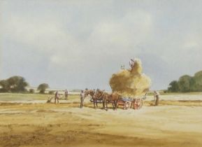 Michael J. Sanders (British, b.1950), The Haymakers, watercolour, signed, 12.5x17.5ins, mounted,