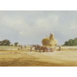 Michael J. Sanders (British, b.1950), The Haymakers, watercolour, signed, 12.5x17.5ins, mounted,