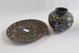 Small Cloisonne bowl and stand with typical decoration, the stand 15cm diameter