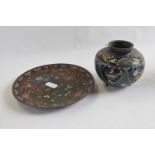 Small Cloisonne bowl and stand with typical decoration, the stand 15cm diameter