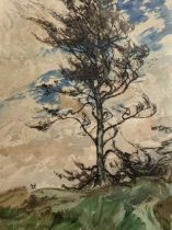 Rudolph Helmut Sauter (German,1895-1977), landscape scene depicting a windswept tree with two