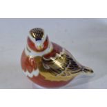 A Royal Crown Derby paperweight, gold stopper, modelled as a bullfinch with original box