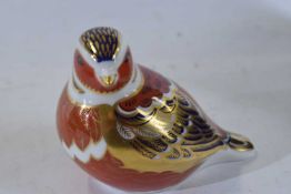 A Royal Crown Derby paperweight, gold stopper, modelled as a bullfinch with original box