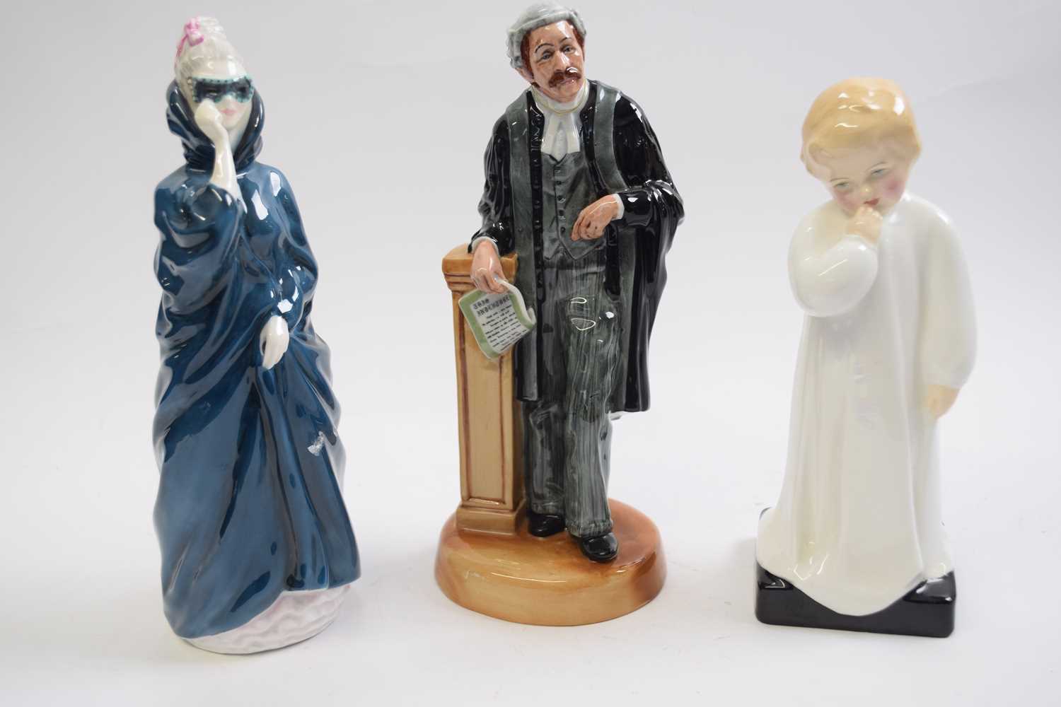 Group of three Royal Doulton figures including The Lawyer, Darling and The Mask, tallest 22cm