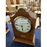 Edwardian mantel clock with shell inlay, white enamel dial with Roman numerals