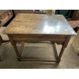 An 18th Century oak rectangular side table raised on bobbin turned legs with base stretcher, 72cm