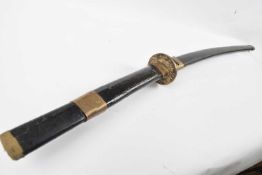 A Japanese Samurai sword with metal mounts and metal tsuba, the blade unmarked