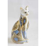 A Royal Crown Derby paperweight, gold stopper modelled as a Siamese blue point cat with original
