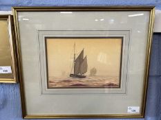 Barges at Sea by M Bensley, watercolour, 22cm wide, glazed and framed