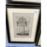 Ancient Pump in St Lawrence, engraving, reproduction print, 18cm wide, glazed and framed