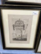 Ancient Pump in St Lawrence, engraving, reproduction print, 18cm wide, glazed and framed
