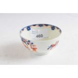 Lowestoft porcelain tea bowl circa 1780 with a blue and iron red design in Redgrave style