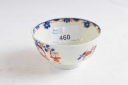 Lowestoft porcelain tea bowl circa 1780 with a blue and iron red design in Redgrave style
