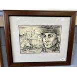 Sketch of Nelson by Campbell, pen and ink on paper, 29cm wide, glazed and framed