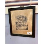 Stump Cross, Wilmerton, pen and ink?, 11cm wide, glazed and framed