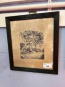 Stump Cross, Wilmerton, pen and ink?, 11cm wide, glazed and framed