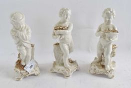 Three continental porcelain white glazed figures emblematic of the seasons