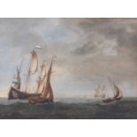 Charles Martin Powell (1775-1824), Dutch Shipping at Sea, watercolour, signed,12x9ins, framed and
