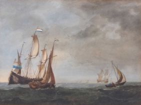 Charles Martin Powell (1775-1824), Dutch Shipping at Sea, watercolour, signed,12x9ins, framed and