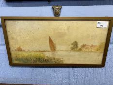Horning Ferry by H Turner, watercolour, 38cm wide, glazed and framed