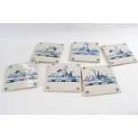 Six 18th Century Dutch delft tiles with typical blue and white decoration