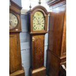 Charles Knight, Dunmow, an oak long case clock with painted arched dial, eight day movement, an