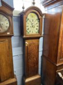 Charles Knight, Dunmow, an oak long case clock with painted arched dial, eight day movement, an